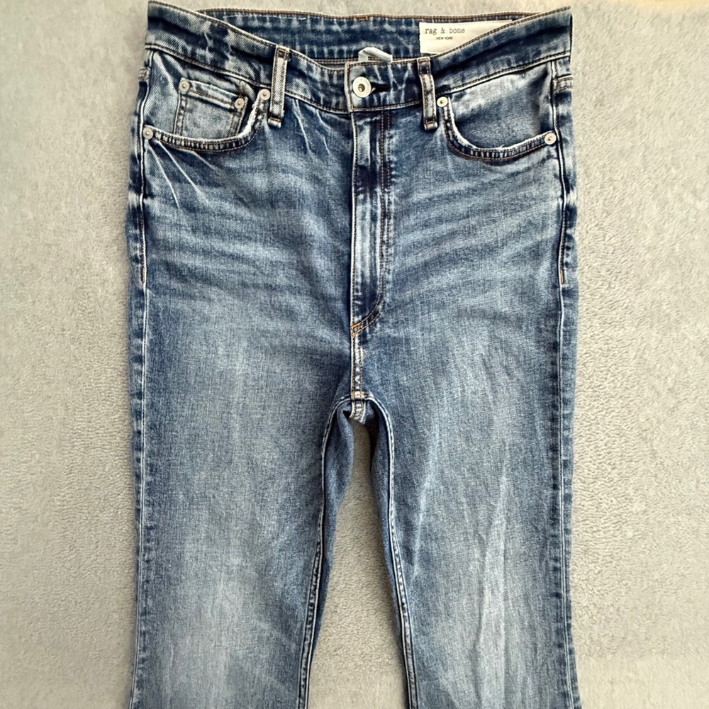 Rag & Bone Casey High Rise Flare Jeans Norwalk Blue Stretch Denim Womens 28x34 - Picture 3 of 13